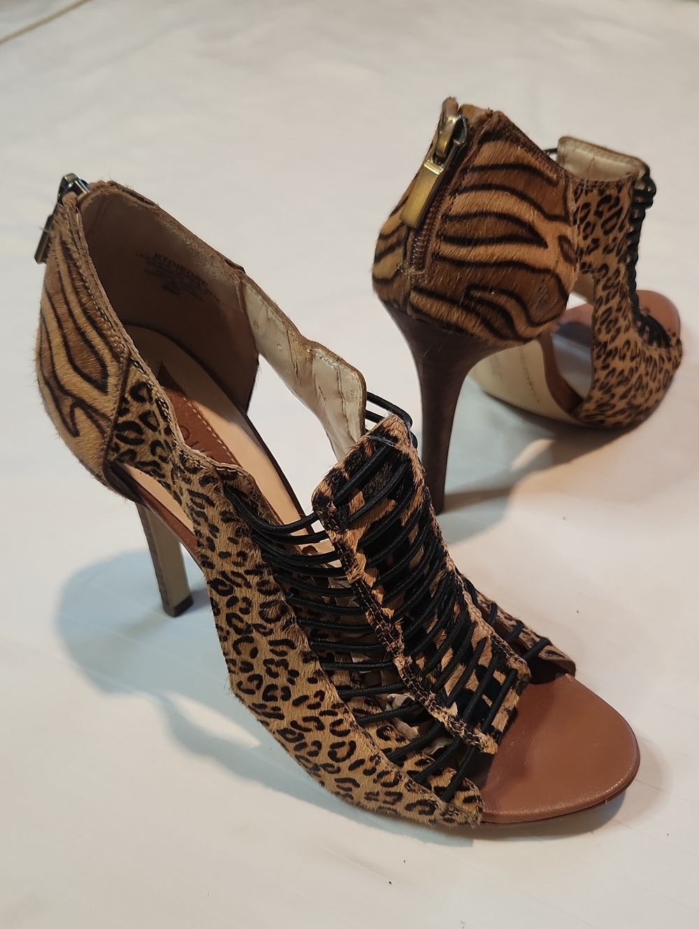 Boutique 9 Leopard & Zebra Print Strappy High Heel Sandals - Brown/Black Sz 8.5